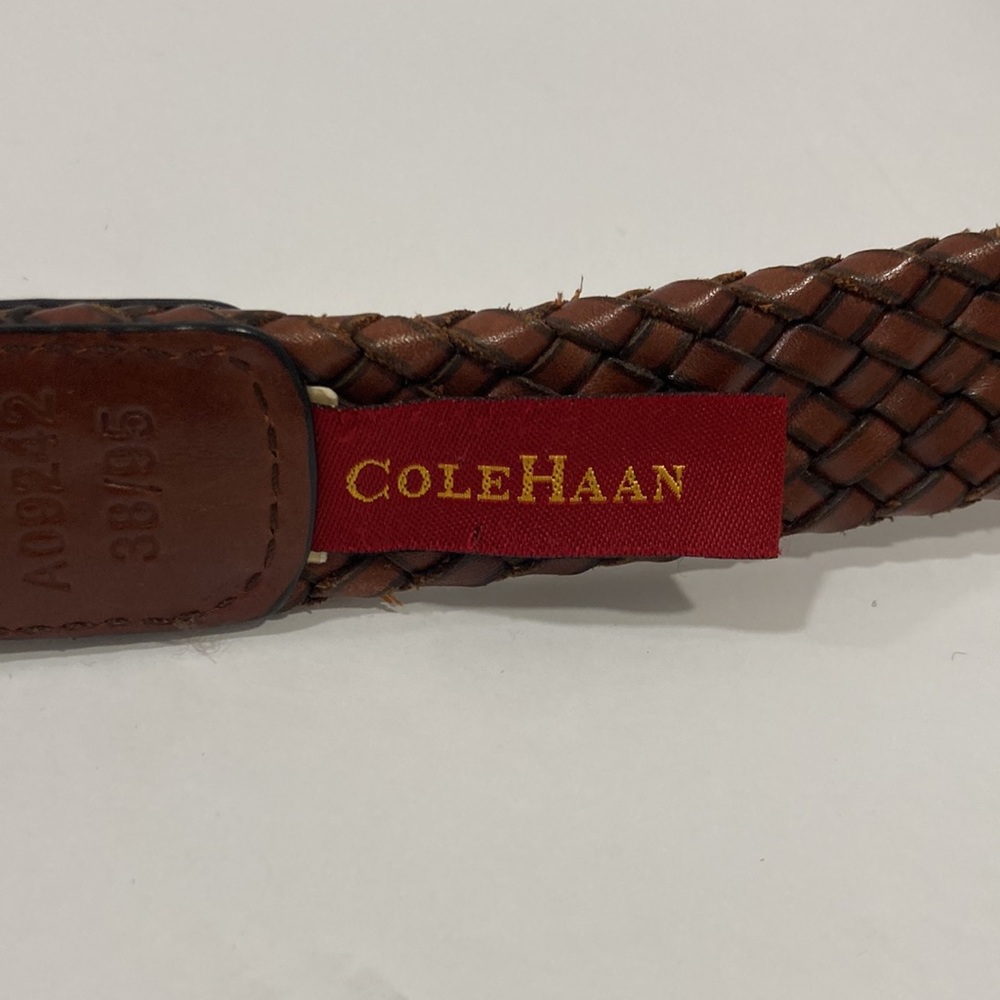 Cole Haan Men's Brown Leather Braided Belt Gold Buckle Size 38 - Picture 6 of 7